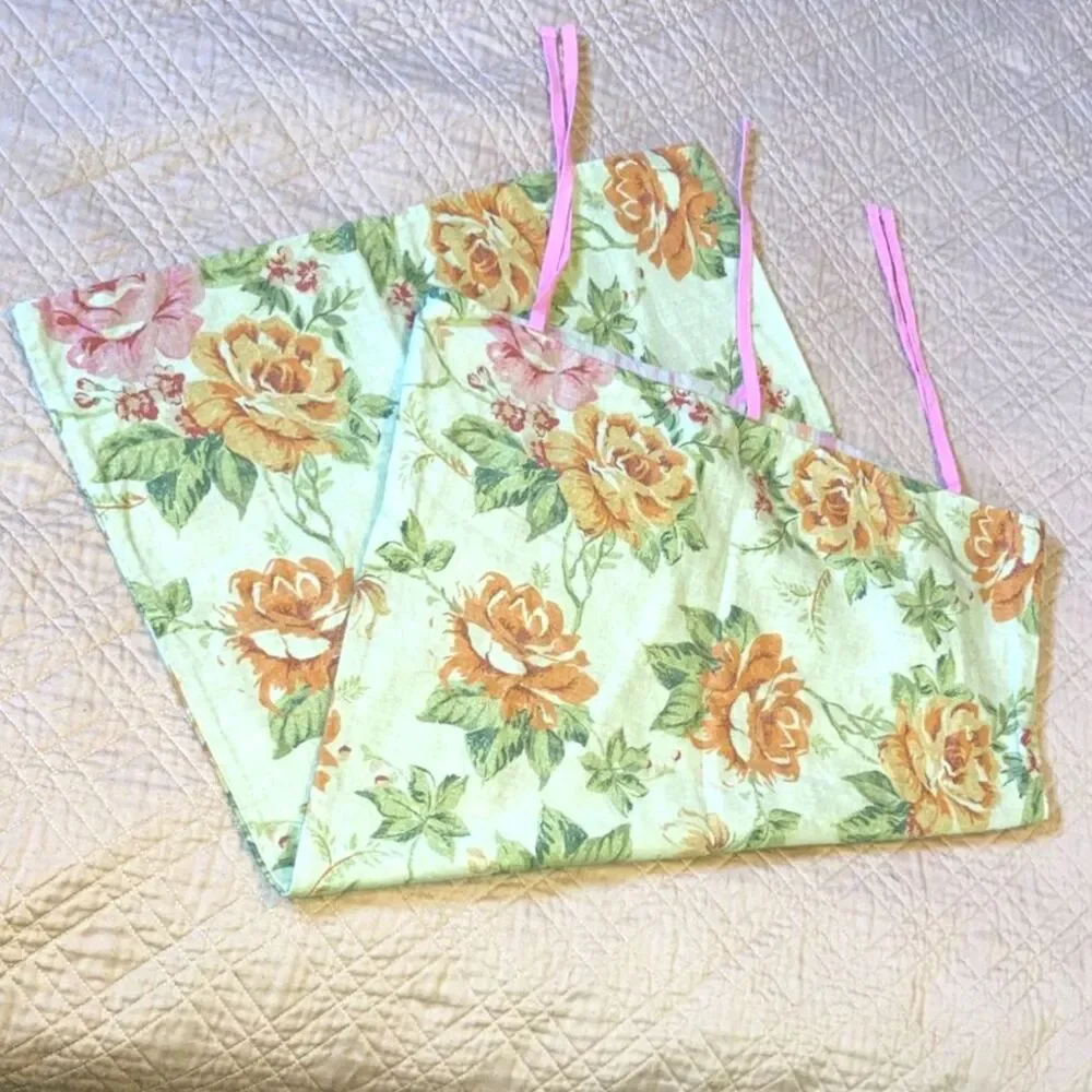 POTTERY BARN Teen LINEN Pink and Orange Roses Tie Closure Sham NEW Size Standard